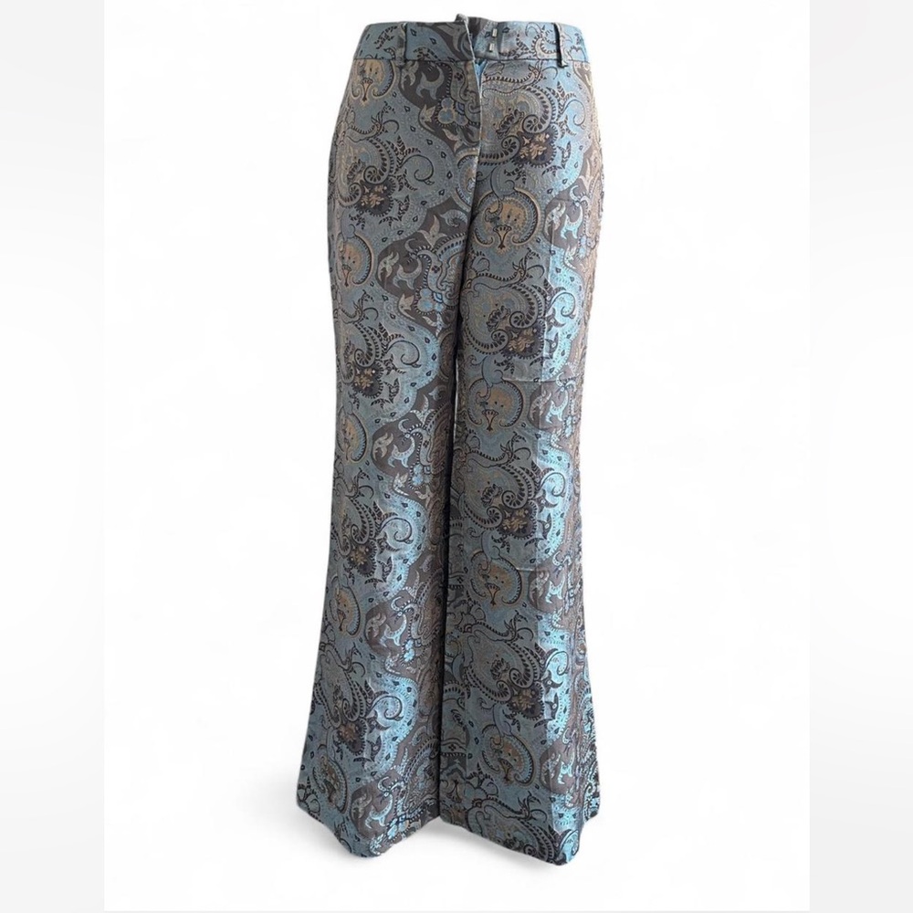 Express Editor Blue Brown Paisley Jacquard flared Leg Pants